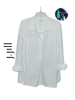 J. Jill 1/2 Button Tunic Shirt Size Small White Cotton Peasant Poet Minimalist